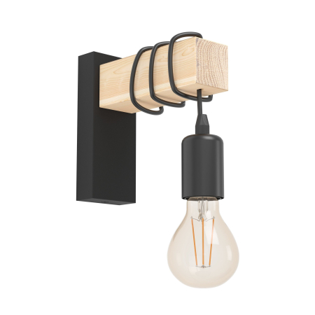 Aplice - Aplica EGLO Townshend 32917 E27 1X10W 220-240V,50/60Hz L 65mm x H 215mm otel/lemn negru/maro  IP20