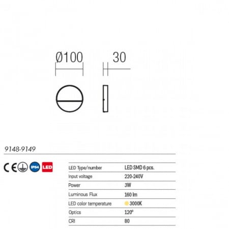 Aplica exterior Even 9149 Gri Inchis 3W 160lm 3000K D30 IP54 [1]
