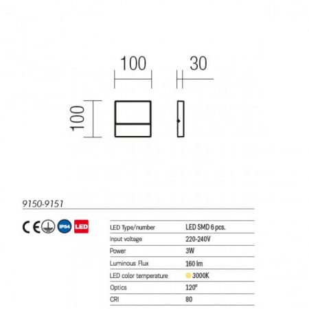Aplica exterior Even 9151 Gri Inchis 3W 160lm 3000K IP54 [1]