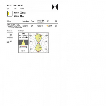 Aplica exterior Ivar 90114, gri inchis. LED, 8W, 583 lumeni, alb cald 3000K [2]