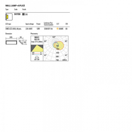 Aplica exterior Mako 90159, gri inchis, LED, 12W, alb cald 3000K, 671 lm, IP65 [2]