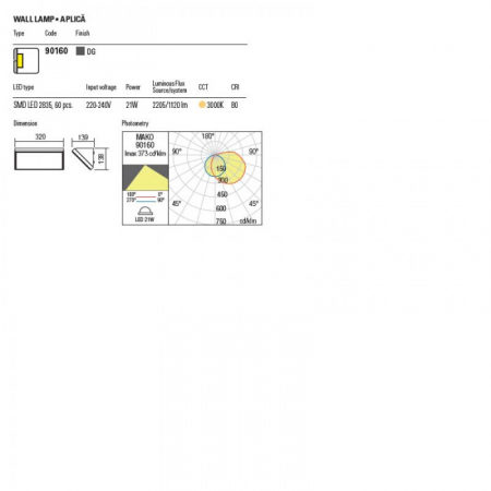 Aplica exterior Mako 90160, gri inchis, LED, 21W, alb cald 3000K, 1120 lm, IP65 [1]