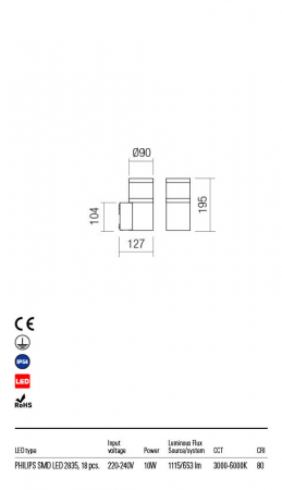 Aplica exterior Redo POD 90054 LED 10W h195 Ø90 653lm 3000K-6000K IP54 Nedimabil Gri Inchis [1]