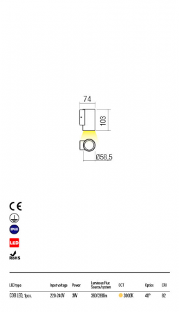 Aplica exterior Redo RAM 90077 LED 3W h103 Ø58.5 280lm 3000K IP65 Nedimabil Maro Inchis [1]