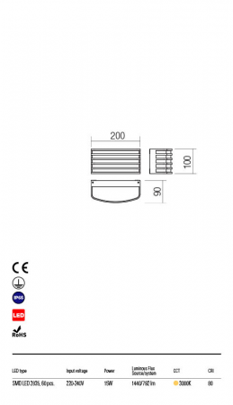 Aplica exterior Redo SEBRA 90039 LED 15W h100 Ø 792lm 3000K IP54 Nedimabil Maro Inchis [1]