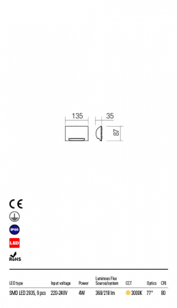 Aplica exterior Slot 90123, Gri Inchis, LED, 4W, alb cald 3000K, 218 lm, IP65 [1]