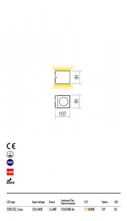 Aplica exterior Redo TEKO 90102 LED 2x6W h91 Ø 980lm 3000K IP65 Nedimabil Maro Inchis [1]