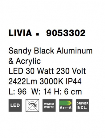 Aplica Nova Luce LIVIA LED 30W 2422lm 3000K Sandy Black Aluminium & Acrylic IP20 [5]