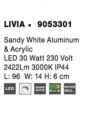 Aplica Nova Luce LIVIA LED 30W 2422lm 3000K Sandy White Aluminium & Acrylic IP20 [4]