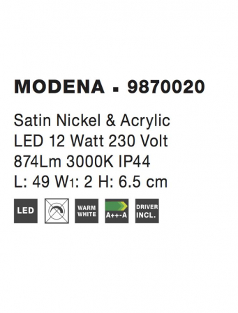 Aplica Nova Luce MODENA LED 12W 874lm 3000K Chrome Aluminium & Acrylic  IP20 [2]