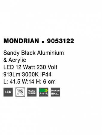 Aplica Nova Luce MONDRIAN LED 12W 913lm 3000K Sandy Black Aluminium & Acrylic IP20 [10]