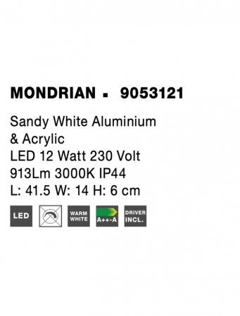 Aplica Nova Luce MONDRIAN LED 12W 913lm 3000K Sandy White Aluminium & Acrylic IP20 [6]