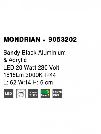 Aplica Nova Luce MONDRIAN LED 20W 1615lm 3000K Sandy Black Aluminium & Acrylic IP20 [6]