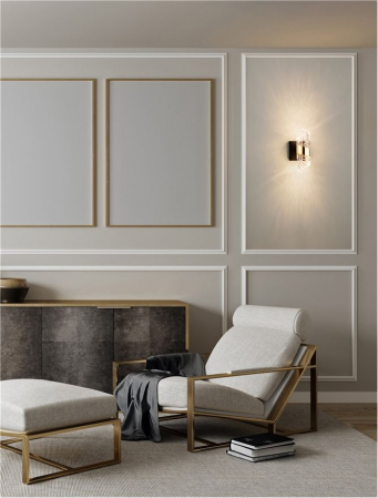 Aplica Nova Luce SENECA 9186938 LED 9W 3000K 739lm Gold Plating Metal Shade & Clear Acrylic Sandy Black Base  IP20