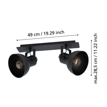 Aplica/Plafoniera EGLO Barnstaple 1 43432 E27 2X40W 220-240V,50/60Hz L 475mm x l 90mm otel/lemn negru otel negru IP20 [2]