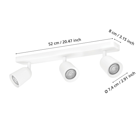 Aplica/Plafoniera EGLO Camaldoli 901947 GU10 3X10W 220-240V,50/60Hz L 520mm x l 45mm x H 115mm otel alb  IP20 [4]