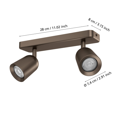 Aplica/Plafoniera EGLO Camaldoli 901949 GU10 2X10W 220-240V,50/60Hz L 300mm x l 45mm x H 115mm otel bronz inchis  IP20 [3]