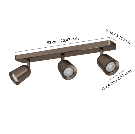 Aplica/Plafoniera EGLO Camaldoli 901951 GU10 3X10W 220-240V,50/60Hz L 520mm x l 45mm x H 115mm otel bronz inchis  IP20 [4]