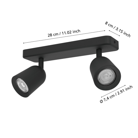 Aplica/Plafoniera EGLO Camaldoli 901953 GU10 2X10W 220-240V,50/60Hz L 300mm x l 45mm x H 115mm otel negru  IP20 [4]