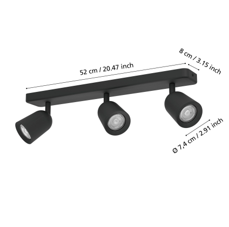 Aplica/Plafoniera EGLO Camaldoli 901954 GU10 3X10W 220-240V,50/60Hz L 520mm x l 45mm x H 115mm otel negru  IP20 [4]