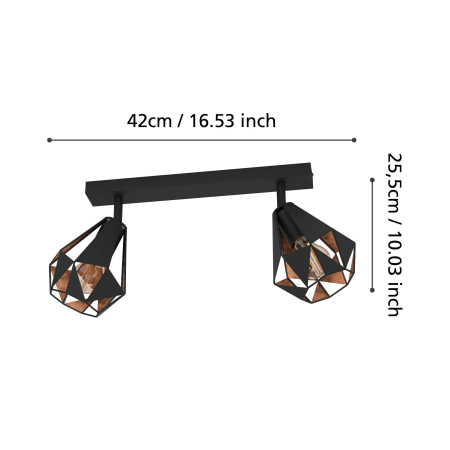 Aplica/Plafoniera EGLO Carlton 7 43716 E27 2X40W 220-240V,50/60Hz L 420mm x l 160mm x H 255mm otel negru/cupru antichizat  IP20 [4]