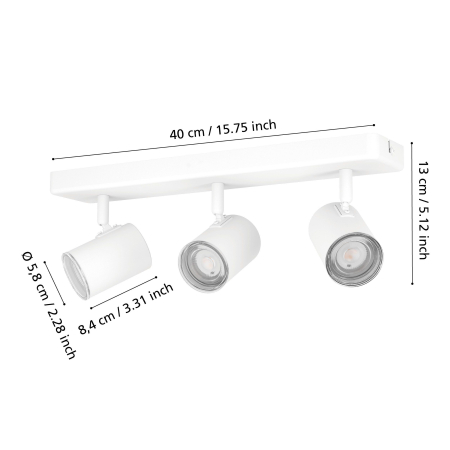 Aplica/Plafoniera EGLO Consuma 1 901963 GU10 3X5W 220-240V,50/60Hz L 400mm x l 80mm otel alb  IP44 [4]