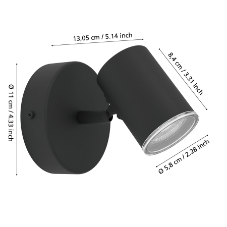Aplica/Plafoniera EGLO Consuma 1 901964 GU10 1X5W 220-240V,50/60Hz L 110mm x H 115mm otel negru  IP44 [5]