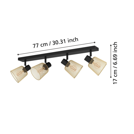 Aplica/Plafoniera EGLO Coslada 900695 E27 4X40W 220-240V,50/60Hz L 790mm x l 80mm x H 170mm otel negru otel negru/maro IP20 [5]
