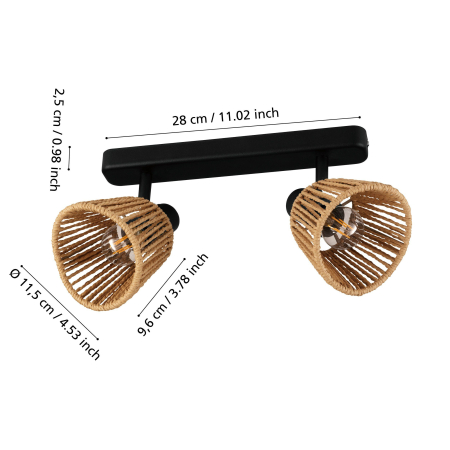 Aplica/Plafoniera EGLO Keelby 44129 E14 2X40W 220-240V,50/60Hz L 300mm x l 45mm x H 140mm otel negru hartie natur IP20 [1]
