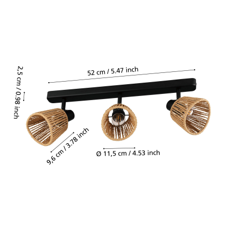 Aplica/Plafoniera EGLO Keelby 44131 E14 3X40W 220-240V,50/60Hz L 520mm x l 45mm x H 140mm otel negru hartie natur IP20 [1]