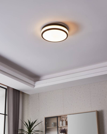 Aplica/Plafoniera EGLO Led Palermo 900846 LED 3X5,7W 3000K 2100lm 220-240V,50/60Hz H 75mm x Ø300mm otel negru sticla satinata alba IP44 [4]