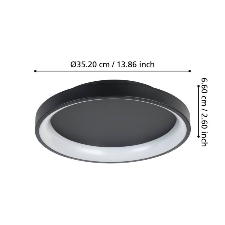 Aplica/Plafoniera EGLO Loretello 901251 LED 12W 2700-6500K 1440lm 220-240V,50/60Hz H 75mm x Ø350mm plastic/otel negru  IP20 [2]