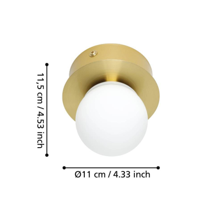 Aplica/Plafoniera EGLO Mosiano 900658 LED 1X3,3W 3000K 340lm 220-240V,50/60Hz H 115mm x Ø110mm otel alama periata/gold sticla mat/opal alba IP44 [3]