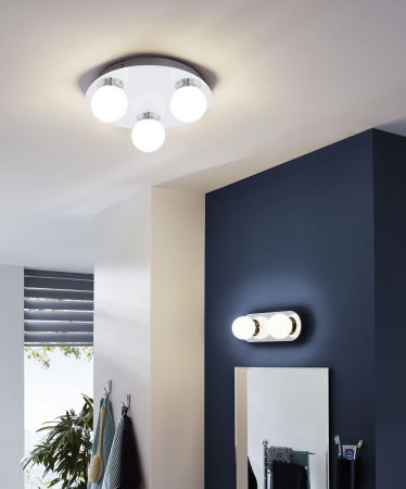 Aplica/Plafoniera EGLO Mosiano 94627 LED 2X3,3W 3000K 680lm 220-240V,50/60Hz L 300mm x l 100mm x H 110mm otel inoxidabil crom sticla mat/opal alba IP44 [1]