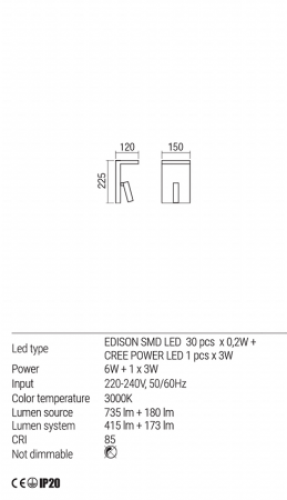 Aplica REDO Agos 01-1500 SMD LED 9W 3000K 588lm IP20 Black [2]
