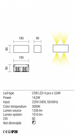 Aplica REDO Amplitude 01-1230 COB LED 14.5W 3000K 1016lm IP20 Nedimabil Alb Mat [3]