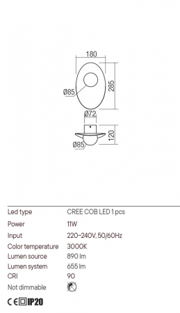 Aplica Redo Cody 01-3287 Metal Auriu mat LED 11W 3000K 655 lm  IP20 [1]
