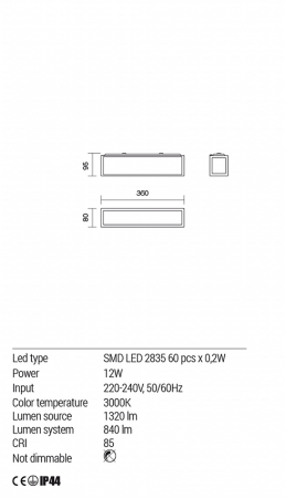 Aplica REDO Ego 01-1234 SMD LED 12W 3000K 840lm 80x360 IP44 Nedimabil Crom White [1]