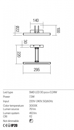 Aplica Redo IKON 01-3472 Alama Antica LED 7,3W 453lm 3000K IP20 [1]