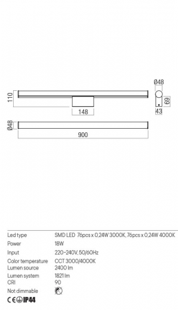 Aplica REDO KALI 01-3280 LED 18W 3000K/4000K 1821lm Nedimabil Aluminiu/Metal Alb mat IP44 [1]
