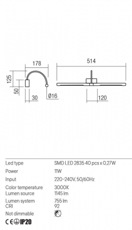 Aplica Redo KENDO 01-3467 Negru Mat LED 11W 755lm 3000K IP20 [1]