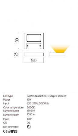 Aplica REDO LAMINA 01-3014 LED 15W 3000K 1056lm Nedimabil Aluminiu Negru Mat IP20 [1]