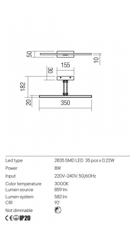 Aplica REDO LINEAR 01-3460 LED 8W 3000K 582lm Nedimabil Metal Alb Mat IP20 [1]
