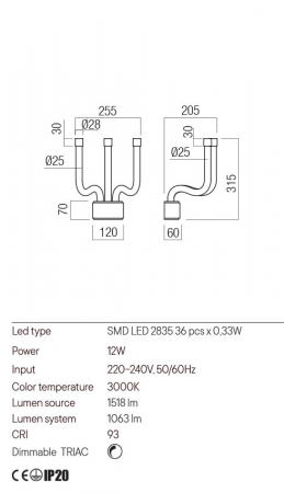 Aplica Redo Luxor 01-3225 LED 12W 1063 lm 3000K Metal&Aluminiu Auriu Dimabil Triac IP20 [1]