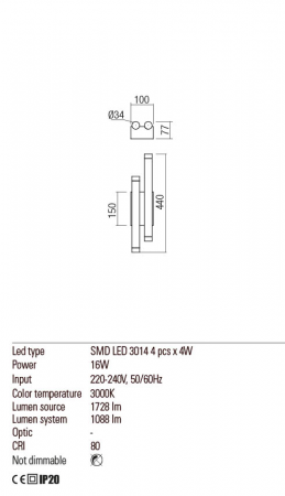 Aplica REDO Madison 01-2035 LED 16W h440 Ø34 544lm 3000K IP20 Nedimabil Negru [1]