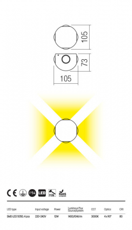 Aplica Redo MILESTONE 90500 Gri inchis LED 12W 1046lm 3000K IP54 [1]
