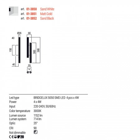 Aplica Redo Nikos, negru mat, LED, 16W, 714 lumeni, alb cald 3000K, 01-3852 [1]