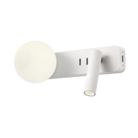 MASTER SALES - Aplica Redo Oasis, alb mat, sticla, USB, 1XG9+LED 3W, 01-2991