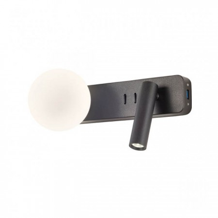 SPRING SALE - Aplica Redo Oasis, negru mat, sticla, USB, 1XG9+LED 3W, 01-2994