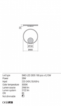 Aplica Redo Orbit LED Direct Light alb mat  28W  2968/2122 lumeni  alb cald  3000K 01-1698 [2]